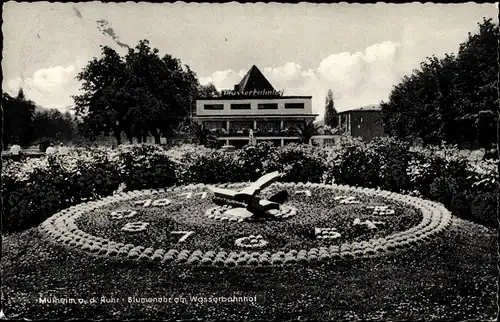 Ak Mülheim Ruhr, Blumenuhr am Wasserbahnhof