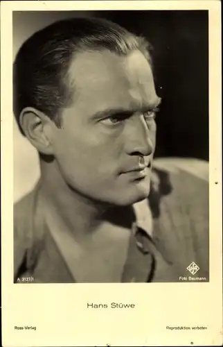 Ak Schauspieler Hans Stüwe, Portrait, Ufa Film, Ross Verlag A 3127 1