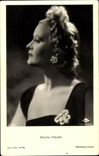 Ak Schauspielerin Marte Harell, Portrait im Profil
