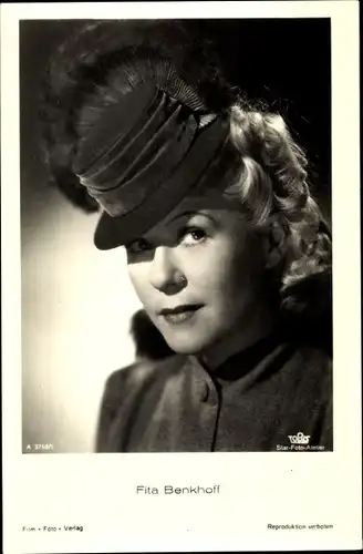 Ak Schauspielerin Fita Benkhoff, Portrait, Hut