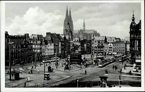 Ak Köln am Rhein, Heumarkt, Denkmal, Straßenbahn