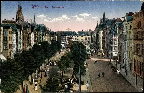 Ak Köln am Rhein, Heumarkt, Straßenbahn, Passanten