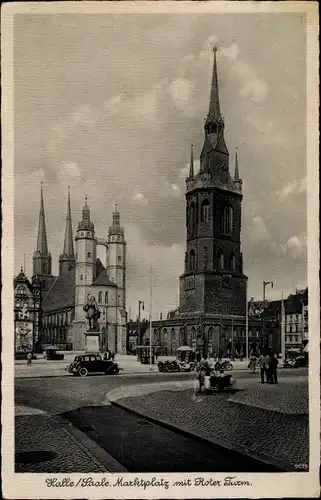 Ak Halle an der Saale, Marktplatz mit Roter Turm, Denkmal