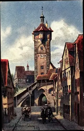 Künstler Ak Rothenburg ob der Tauber Mittelfranken, Klingentor, Pferdekarren