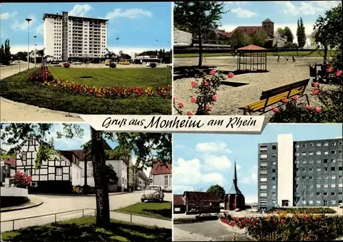 Ak Monheim am Rhein, Hochhaus, Park, Straßenpartie