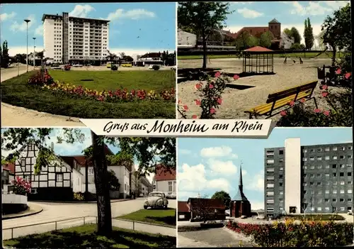 Ak Monheim am Rhein, Hochhaus, Park, Straßenpartie