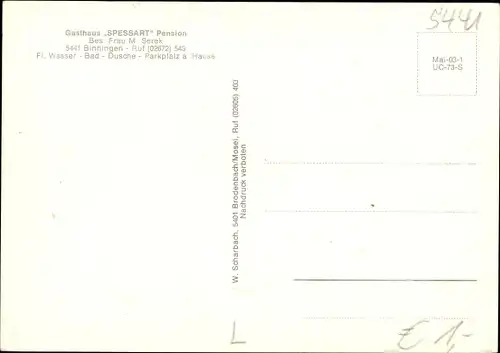 Ak Binningen in der Eifel, Gasthaus Spessart Pension