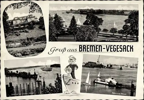 Ak Vegesack Bremen, Stadtgarten, Lesum, Weser, Fähre