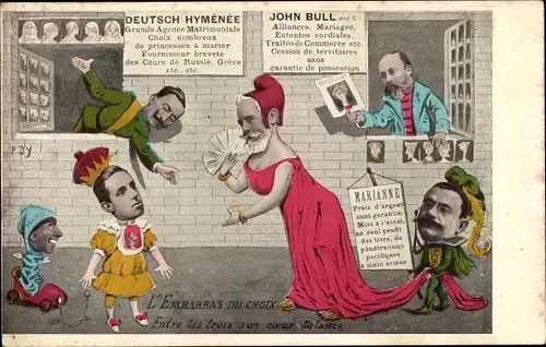 Ak Émile François Loubet, Alphonse XIII, Edouard VII, Wilhelm II, John Bull