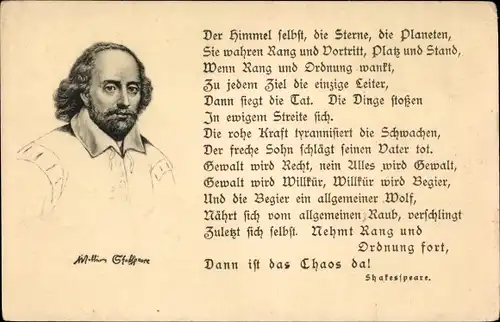 Ak Dichter William Shakespeare, Portrait, Aussprüche großer Männer I 3