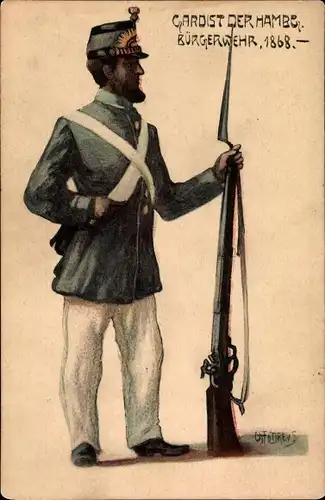 Künstler Ak Gardist der Hamburger Bürgerwehr, 1868