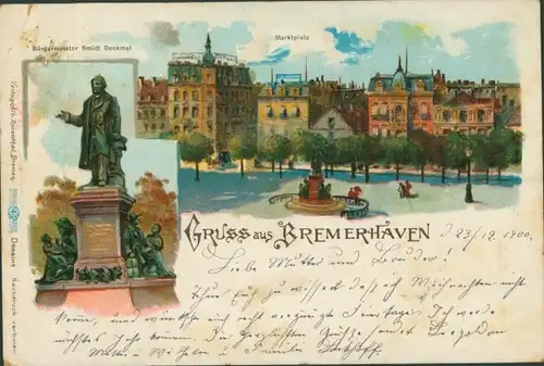 Glitzer Litho Bremerhaven, Bürgermeister Smidt Denkmal, Marktplatz