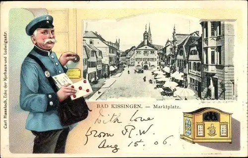 Ak Bad Kissingen Unterfranken Bayern, Marktplatz, Briefträger, Briefkasten
