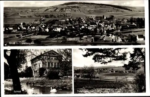 Ak Uettingen in Unterfranken, Schloss, Totalansicht vom Ort