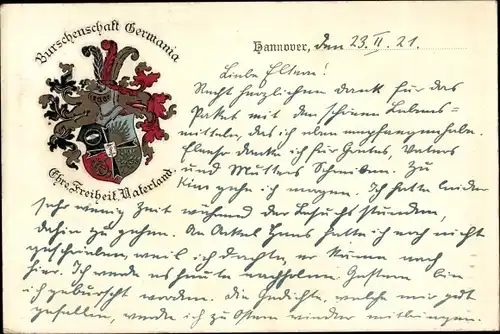 Studentika Ak Hannover in Niedersachsen, Burschenschaft Germania, Wappen des Vereins