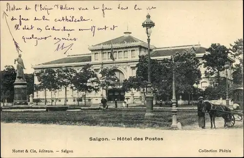 Ak Saigon Cochinchine Vietnam, Hôtel des Postes, Denkmal, Straßenlaterne