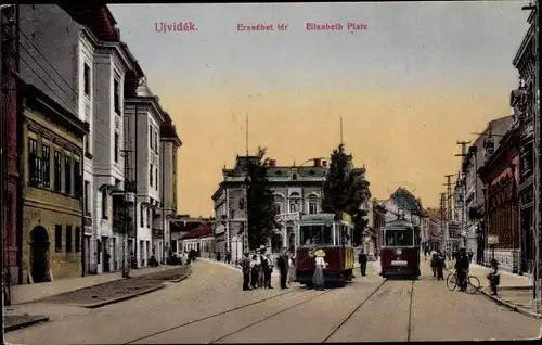 Ak Novi Sad Újvidék Neusatz Serbien, Elisabeth Platz, Straßenbahnen