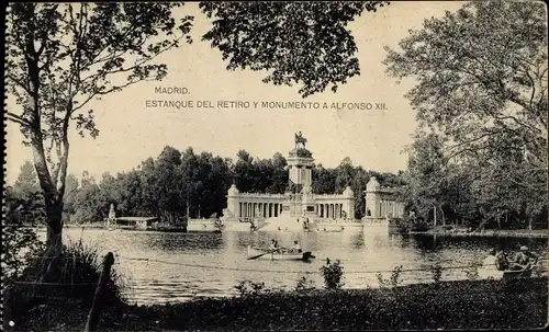 Ak Madrid Spanien, Estanque del Retiro y Monumento a Alfonso XII