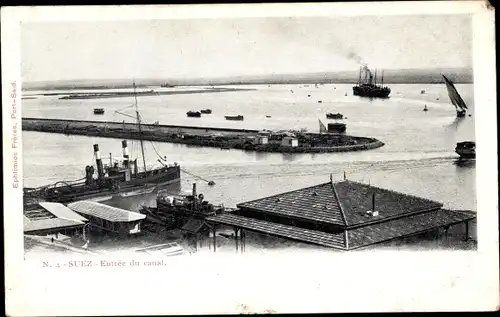 Ak Suez Ägypten, Entree du Canal, Einfahrt in den Suezkanal, Dampfer