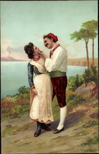 Litho Zwei Italiener in Trachten, Stengel 19844