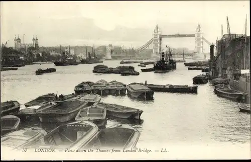Ak London, view down the Thames from London Bridge