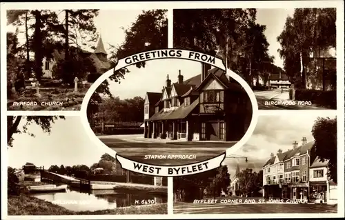 Ak West Byfleet South East England, Station Approach, Church, Birchwood Road
