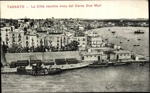 Ak Tarent Taranto Puglia, La Citta vecchia vista dal Corso Due Mari