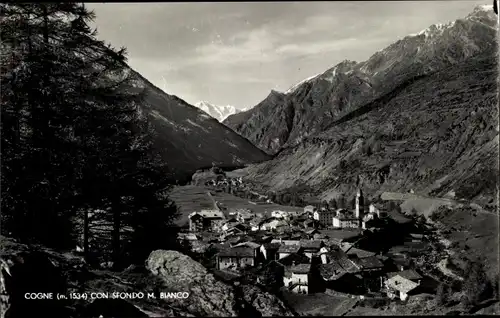 Ak Cogne Aostatal, Au fond le Mont Blanc, Blick auf den Ort