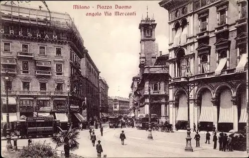 Ak Milano Mailand Lombardia, Piazza Duomo angolo Via Mercanti