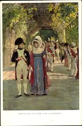 Künstler Ak Compiègne Oise, Napoleon Bonaparte, Promenade im Park