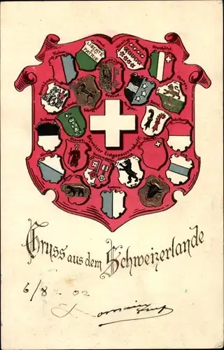 Wappen Ak Gruß aus dem Schweizerlande, Wappen der Kantone