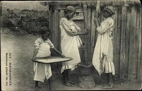 Ak Madagaskar, Femmes Betsileos pilant du riz