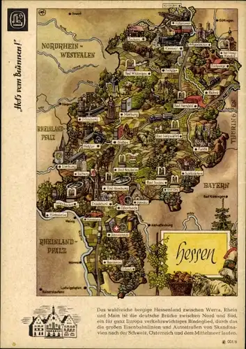 Stundenplan Reklame Brunnen Zeichenblock Schulblock, Landkarte Hessen um 1960