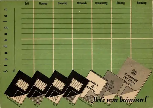 Stundenplan Reklame Brunnen Zeichenblock Schulblock, Landkarte Schleswig-Holstein um 1960