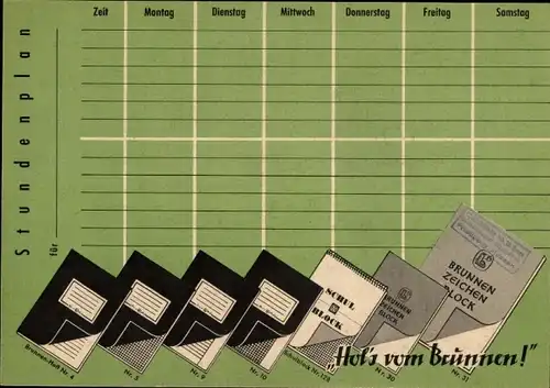 Stundenplan Reklame Brunnen Zeichenblock Schulblock, Landkarte Berlin um 1960