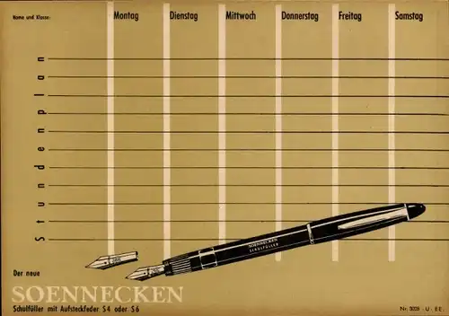 Stundenplan Soennecken Schulfüller Aufsteckfeder S4 & S6, Landkarte Europa, Schlesien, Ostpreußen