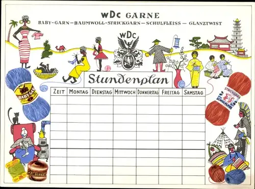 Stundenplan Garne von W. Dütthey & Co, M. Gladbach-Rheindahlen, Garn und Wolle um 1950