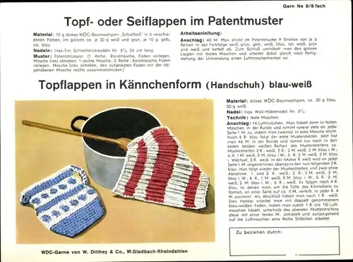 Stundenplan Garne von W. Dütthey & Co, M. Gladbach-Rheindahlen, Garn und Wolle um 1950