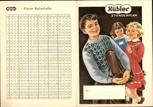 Stundenplan Reklame Kübler Kinderkleidung, Geschäft Louis Dietrichs, Wilhelmstraße 19 Kassel um 1950