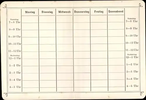 Stundenplan J. F. Albrecht`sche Hofbuchhandlung, Ketschengasse 12, Coburg um 1910