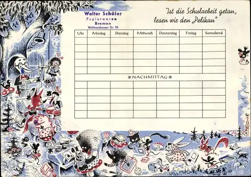 Stundenplan Beilage Bremer Nachrichten, Tramp und Troll, Schüler Papierwaren Bremen um 1960