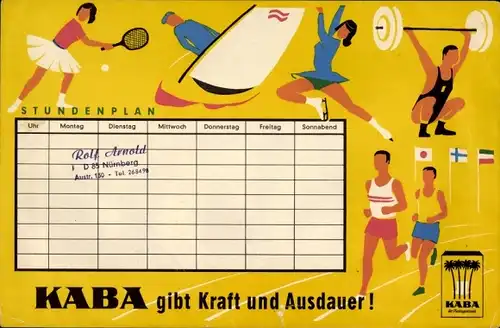 Stundenplan Reklame Kaba Kakao, Sportarten & Onko Kaffee, Weltkarte Ursprungsländer um 1950