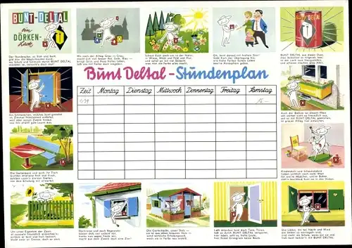 Stundenplan Werbung Bunt Deltal, Dörken Lack, Farben, Handwerker um 1960
