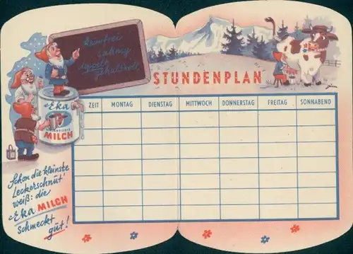 Taschen Stundenplan (aufklappbar) Milchdose Eka kondensierte Milch,  Edeka, Künstler Rudolf Wendt