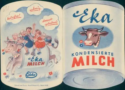 Taschen Stundenplan (aufklappbar) Milchdose Eka kondensierte Milch,  Edeka, Künstler Rudolf Wendt