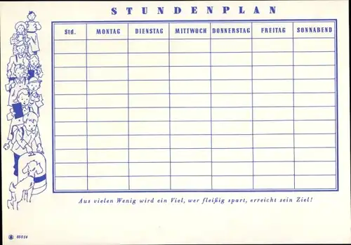 Stundenplan, Sparkassen Verlag, Märchen, Baron Münchhausen, Künstler Koser Michaels um 1950