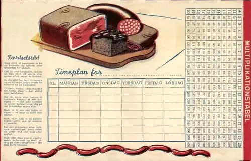 Stundenplan Köd & Flaesk Würstwaren, Dänemark, Schlachterei um 1930