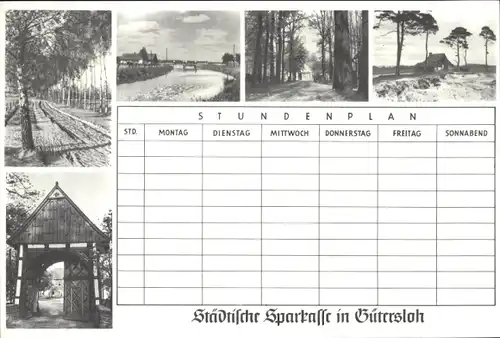 Stundenplan Städtische Sparkasse Gütersloh, Wanderwege in und um Gütersloh um 1960