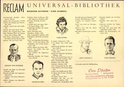 Stundenplan Reclam Universal-Bibliothek, Moderne Autoren, Heinrich Böll, Hans Binder um 1960