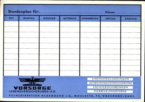 Stundenplan Vorsorge Versicherung, Filialdirektion Oldenburg, Raumfahrt, Moderne Raumflüge um 1960